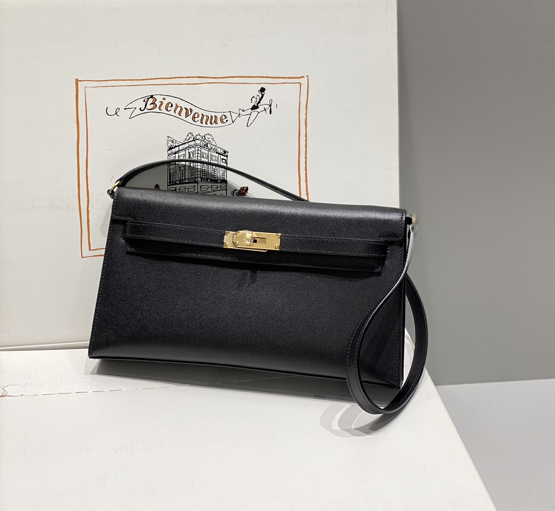 Hermes Kelly Elan Shoulder Bag in Black Epsom Leather